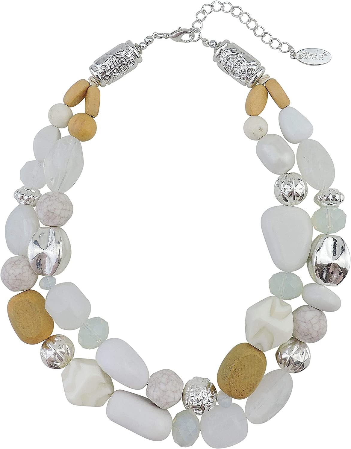 BOCAR 2 Layer Statement Chunky Beaded Fashion Collar Necklace for Women Gifts white
