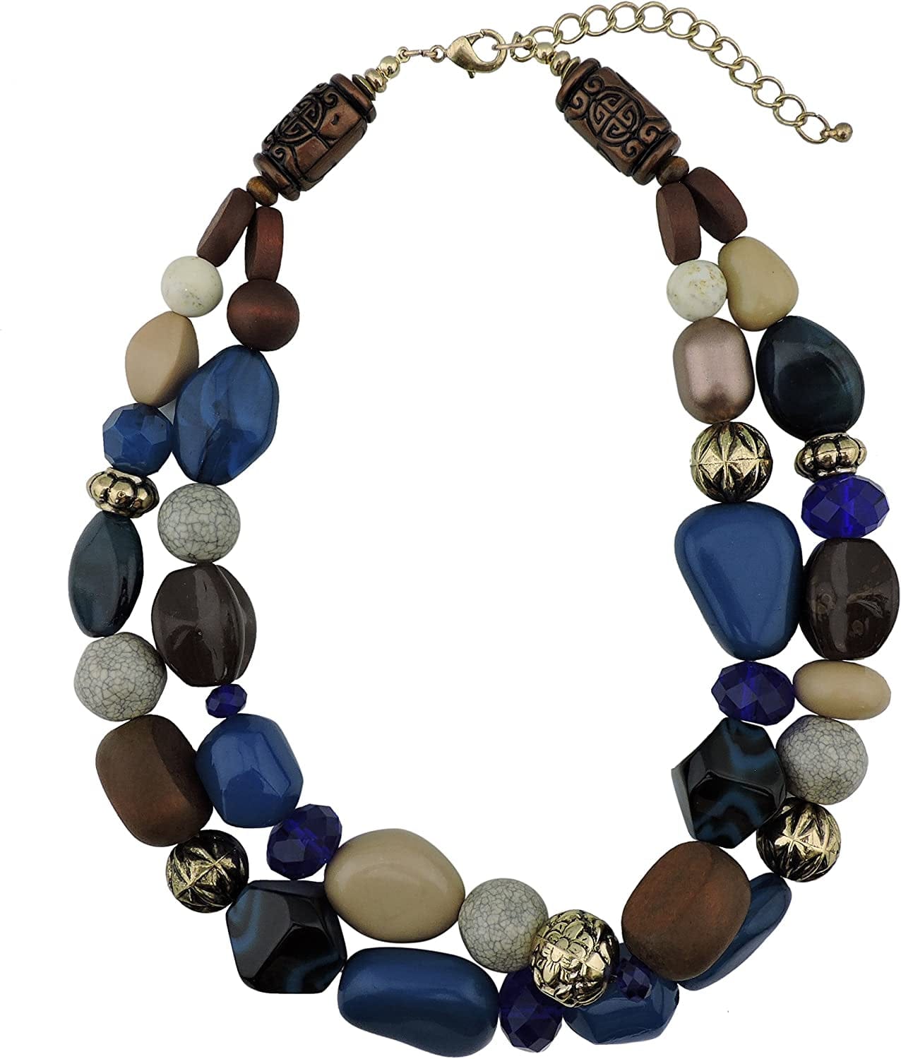 BOCAR 2 Layer Statement Chunky Beaded Fashion Collar Necklace for Women Gifts Strong Blue