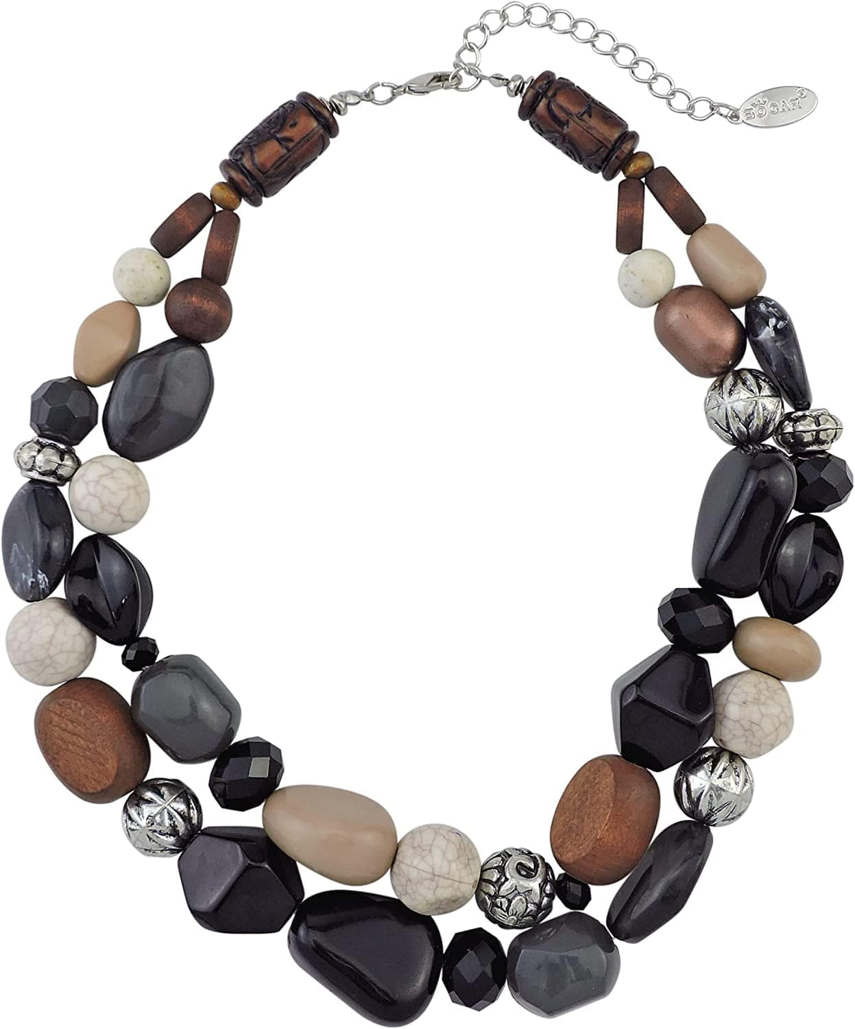 BOCAR 2 Layer Statement Chunky Beaded Fashion Collar Necklace for Women Gifts Black