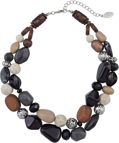 BOCAR 2 Layer Statement Chunky Beaded Fashion Collar Necklace for Women Gifts Black