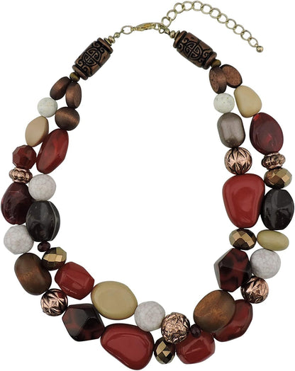 BOCAR 2 Layer Statement Chunky Beaded Fashion Collar Necklace for Women Gifts wine