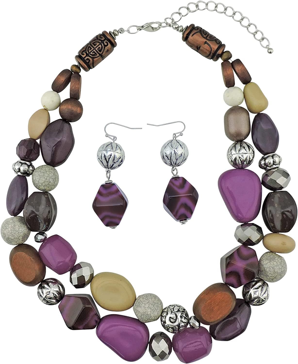 BOCAR 2 Layer Statement Chunky Beaded Fashion Collar Necklace for Women Gifts purple-set