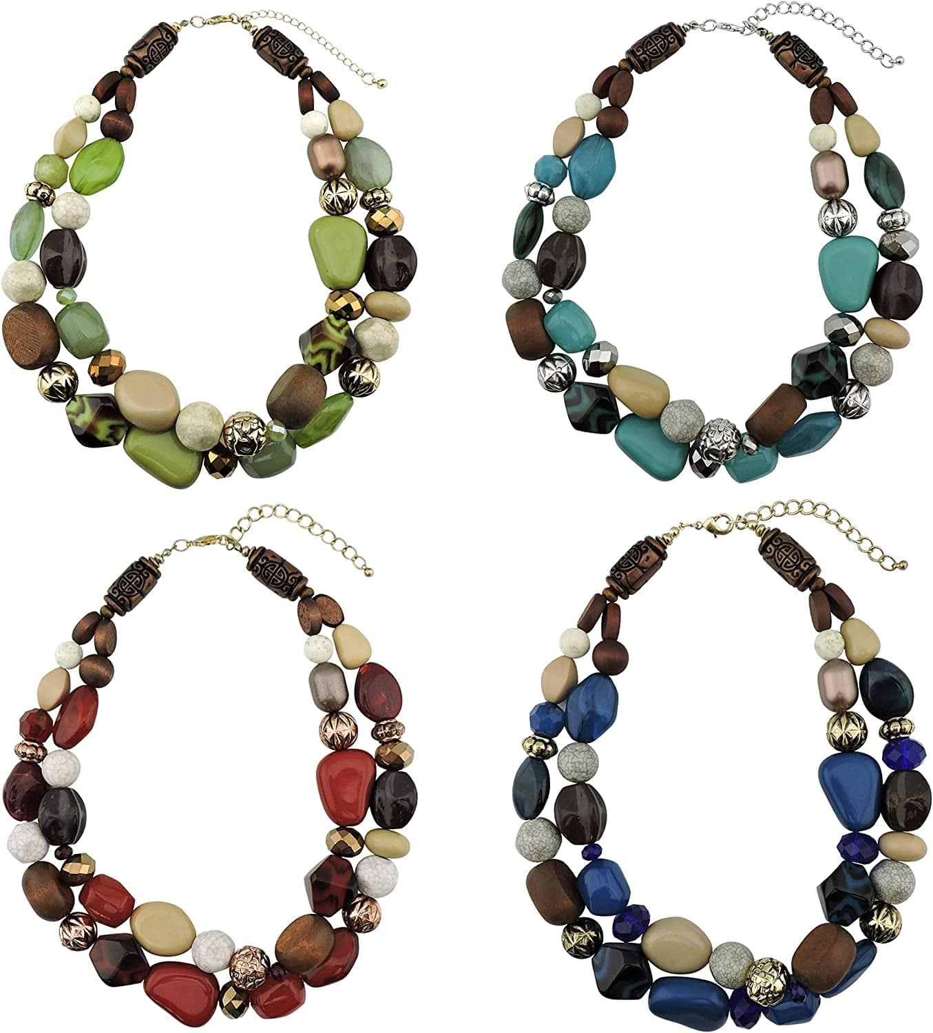 BOCAR 2 Layer Statement Chunky Beaded Fashion Collar Necklace for Women Gifts 1 set