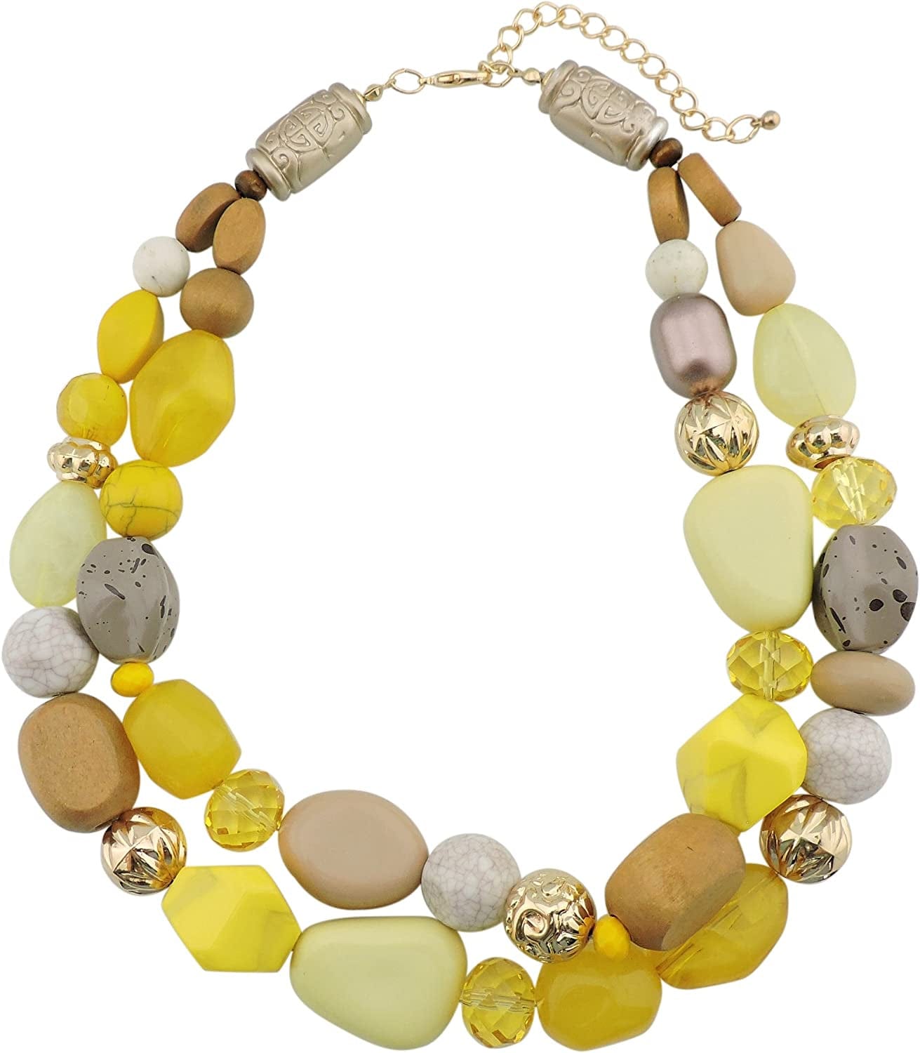 BOCAR 2 Layer Statement Chunky Beaded Fashion Collar Necklace for Women Gifts yellow