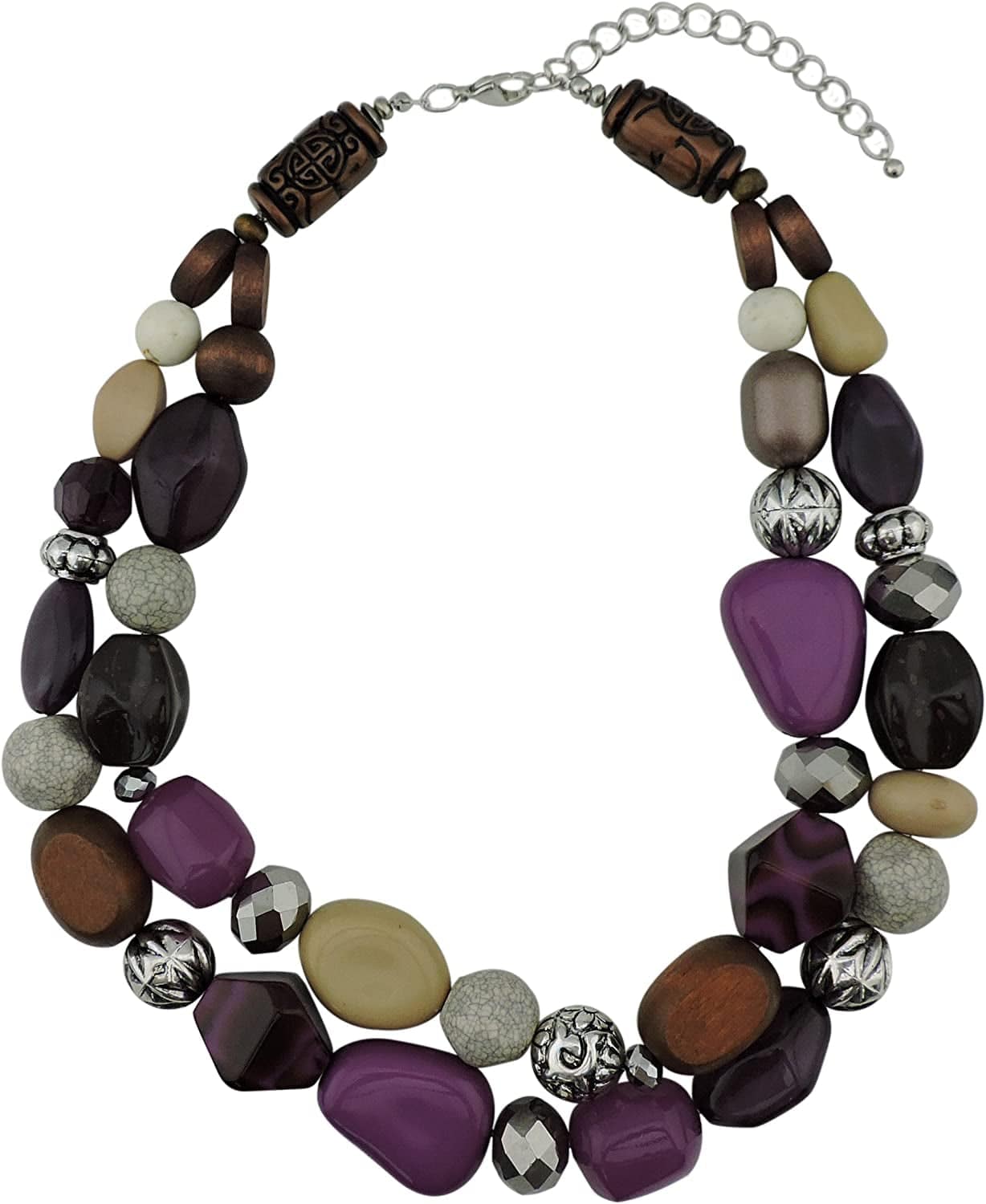 BOCAR 2 Layer Statement Chunky Beaded Fashion Collar Necklace for Women Gifts purple