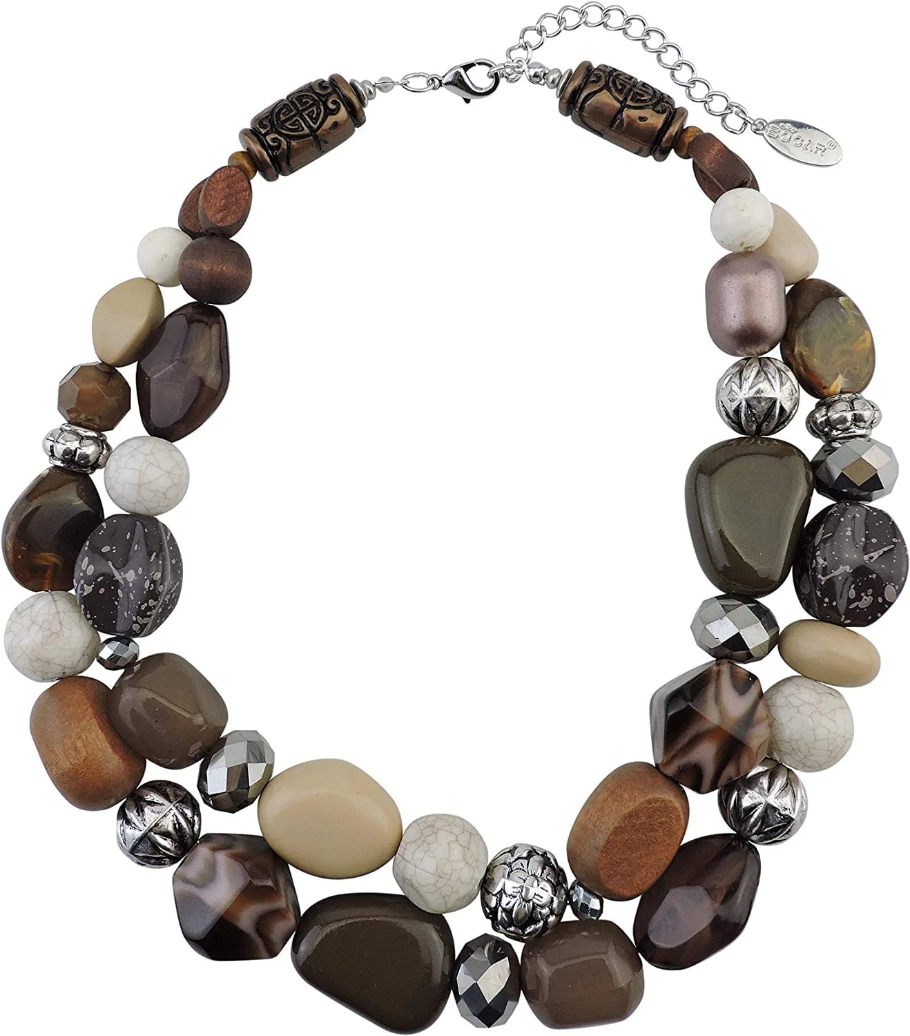 BOCAR 2 Layer Statement Chunky Beaded Fashion Collar Necklace for Women Gifts brown