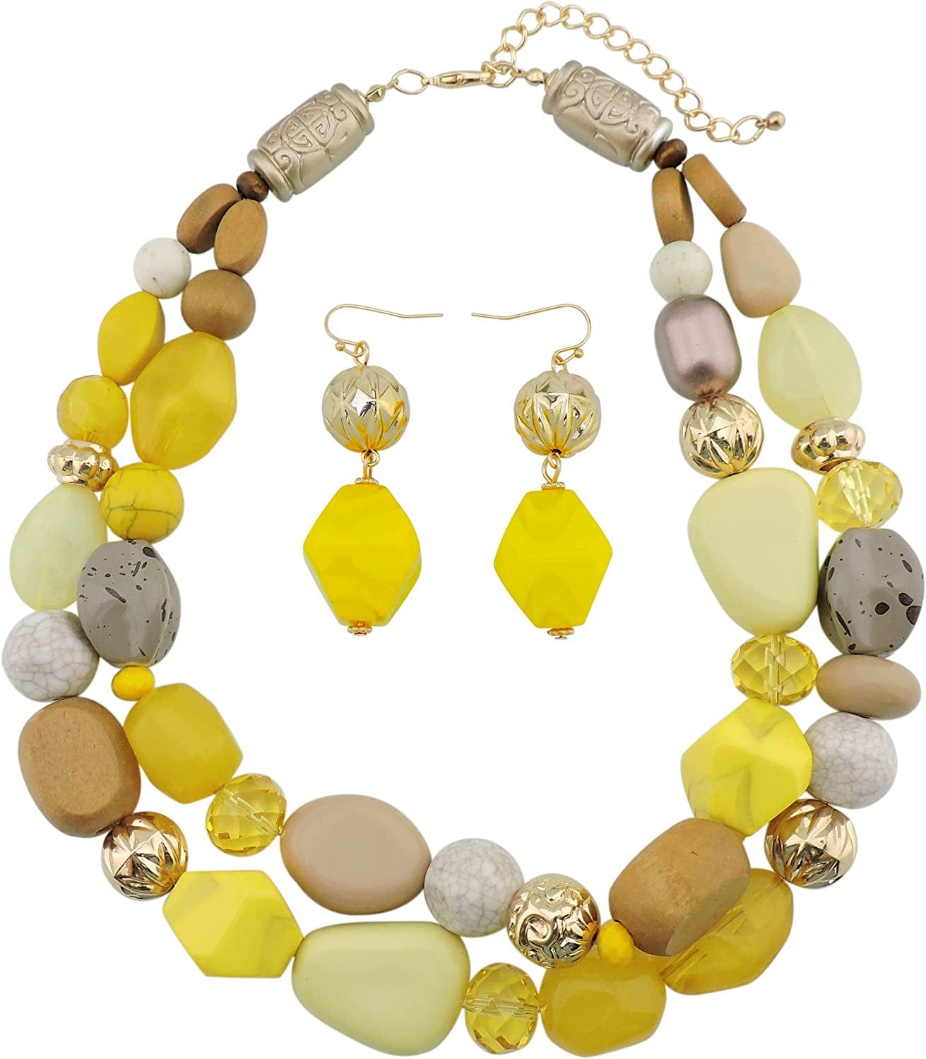 BOCAR 2 Layer Statement Chunky Beaded Fashion Collar Necklace for Women Gifts yellow-set