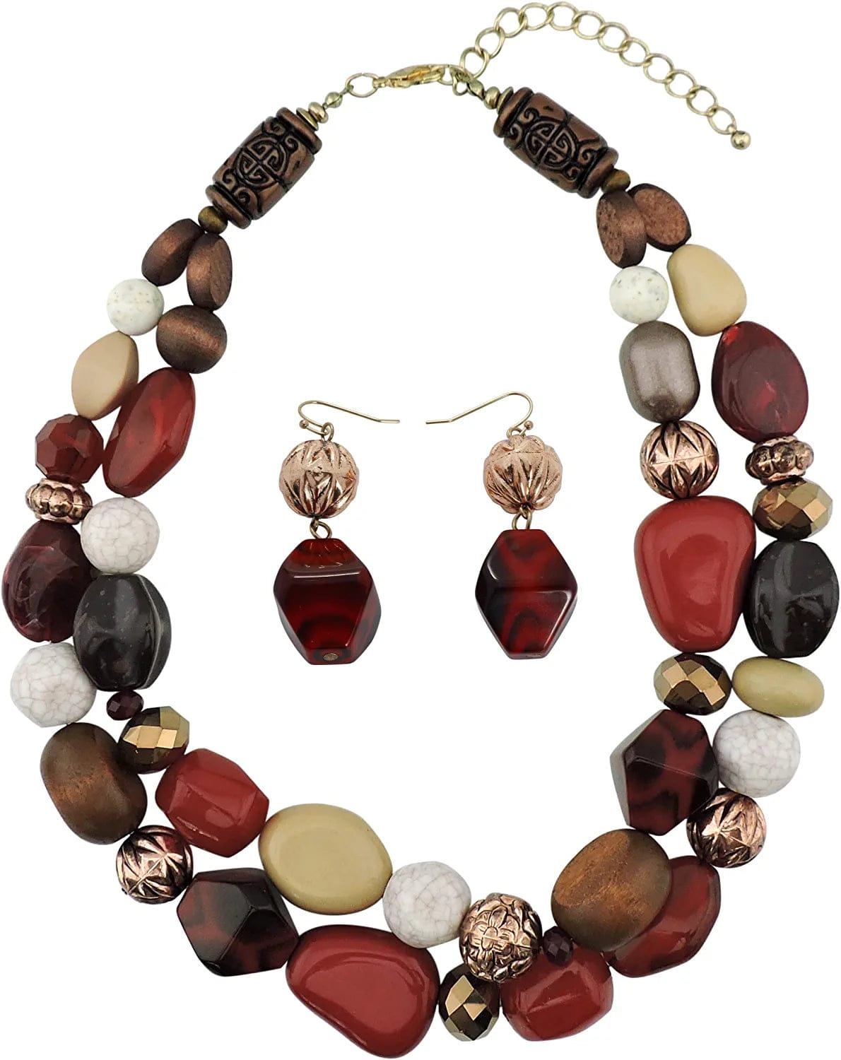 BOCAR 2 Layer Statement Chunky Beaded Fashion Collar Necklace for Women Gifts wine-set