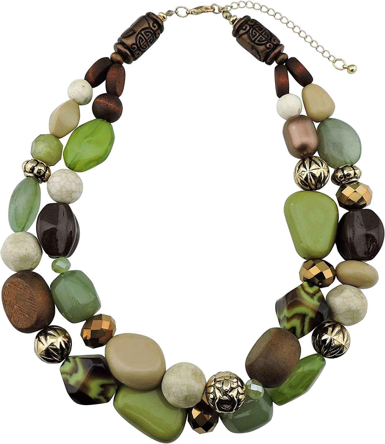 BOCAR 2 Layer Statement Chunky Beaded Fashion Collar Necklace for Women Gifts olive