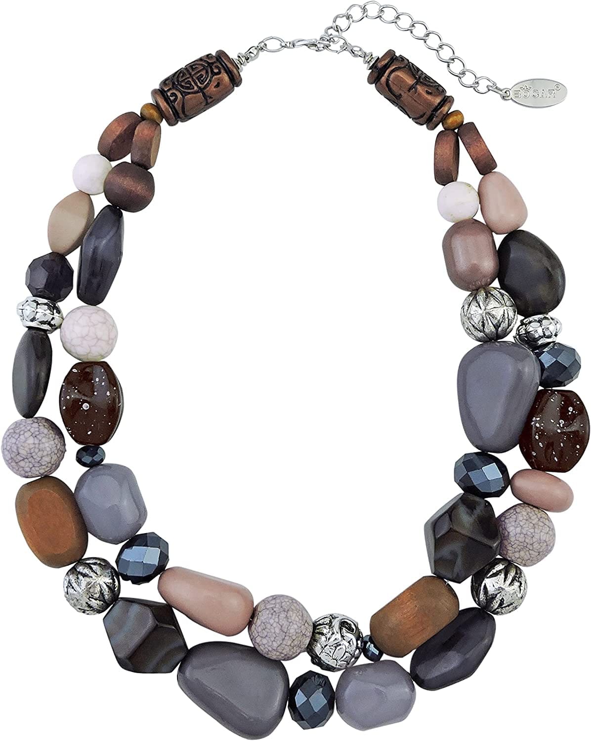 BOCAR 2 Layer Statement Chunky Beaded Fashion Collar Necklace for Women Gifts Grey