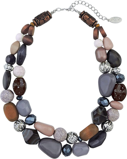 BOCAR 2 Layer Statement Chunky Beaded Fashion Collar Necklace for Women Gifts Grey