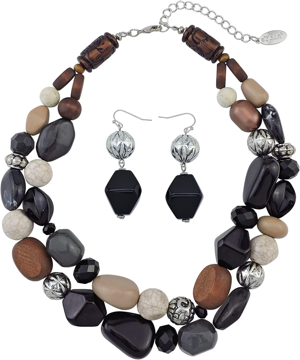 BOCAR 2 Layer Statement Chunky Beaded Fashion Collar Necklace for Women Gifts Black-set