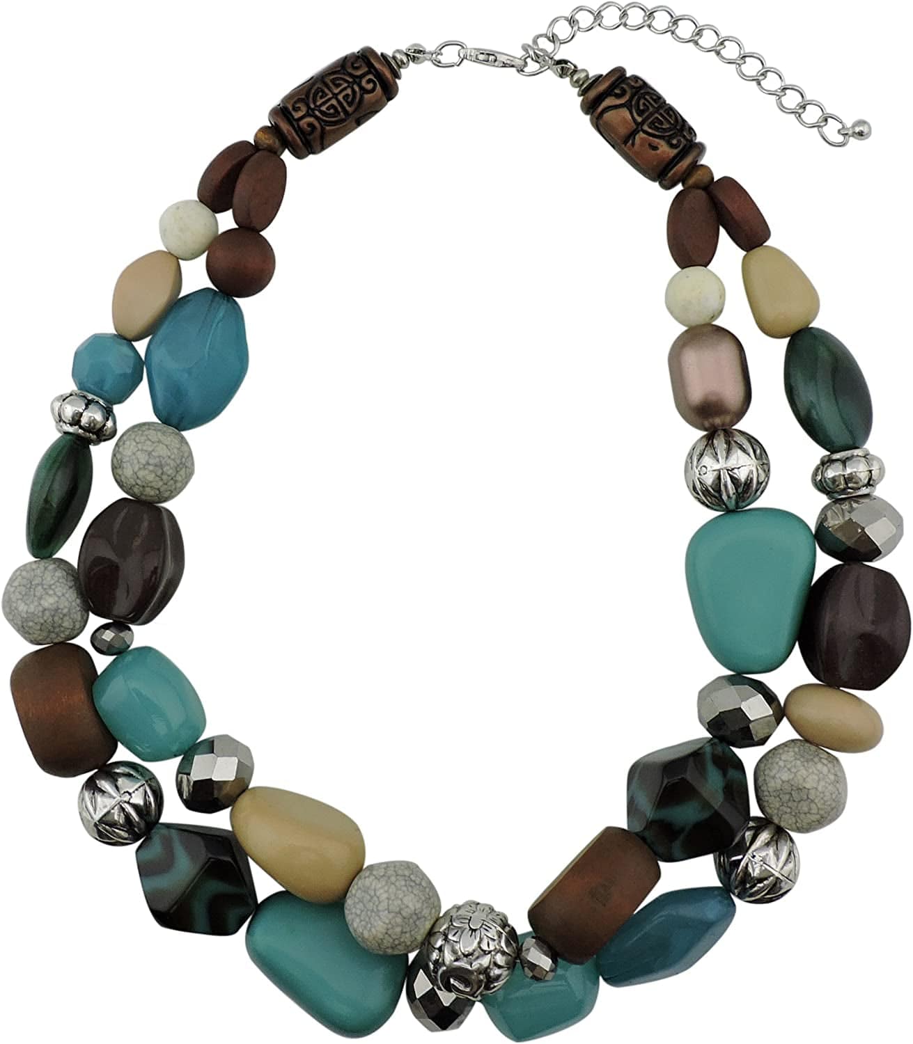 BOCAR 2 Layer Statement Chunky Beaded Fashion Collar Necklace for Women Gifts Aqua Sky