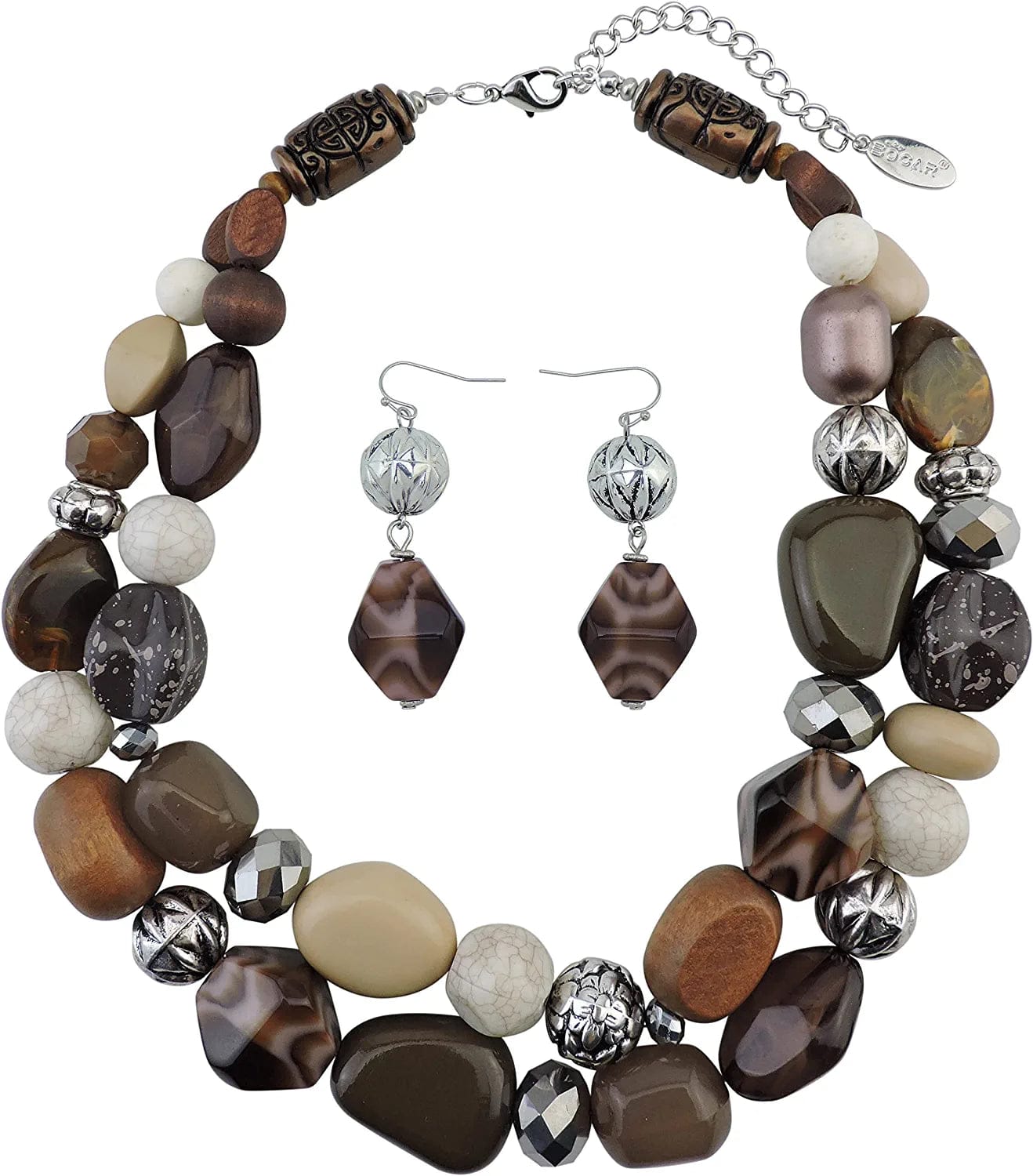 BOCAR 2 Layer Statement Chunky Beaded Fashion Collar Necklace for Women Gifts brown-set