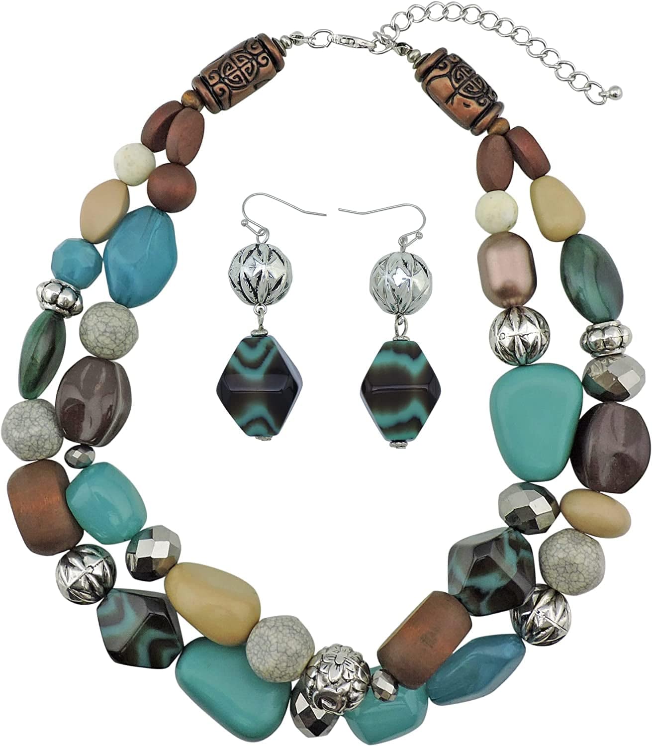 BOCAR 2 Layer Statement Chunky Beaded Fashion Collar Necklace for Women Gifts Aqua Sky-set