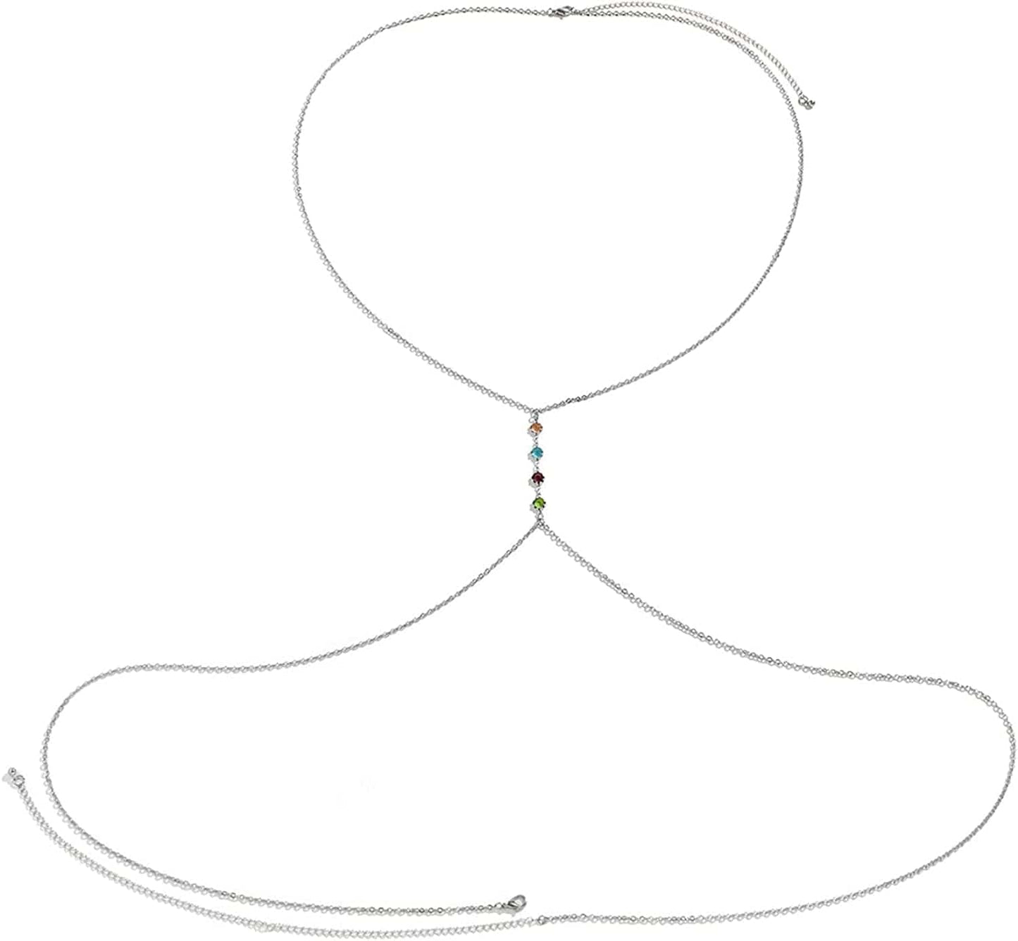 Body Chains for Women Sexy Skinny Crossover Full Body Jewelry for Bikini Swimsuit Wedding Dress Necklace and Belly Chain Set Apparel & Accessories > Jewelry > Body Jewelry Tosmifairy Colored Faux Crystal+Silver Iron Chain  