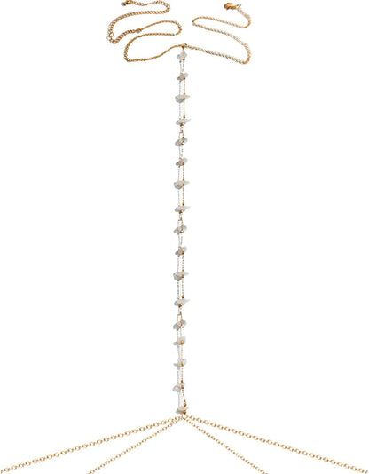 Body Chains for Women Sexy Skinny Crossover Full Body Jewelry for Bikini Swimsuit Wedding Dress Necklace and Belly Chain Set Apparel & Accessories > Jewelry > Body Jewelry Tosmifairy Gold-Irregular Stones  