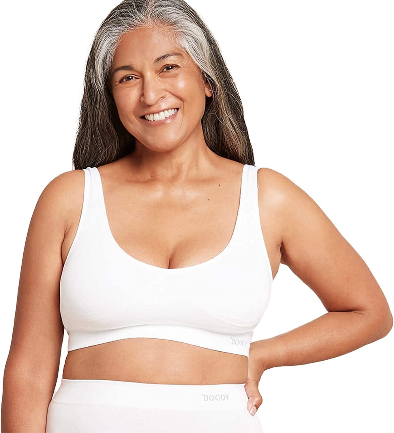 Body Ecowear Women'S Padded Shaper Bra, Wireless, Seamless Stretch, Soft Breathable, Bamboo Viscose White - 1 Pack / Large