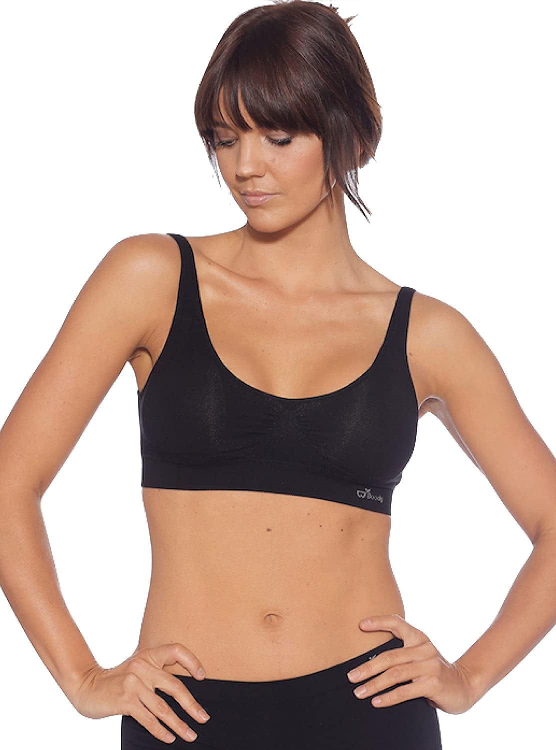 Body Ecowear Women'S Padded Shaper Bra, Wireless, Seamless Stretch, Soft Breathable, Bamboo Viscose Black - 2 Pack / X-Small