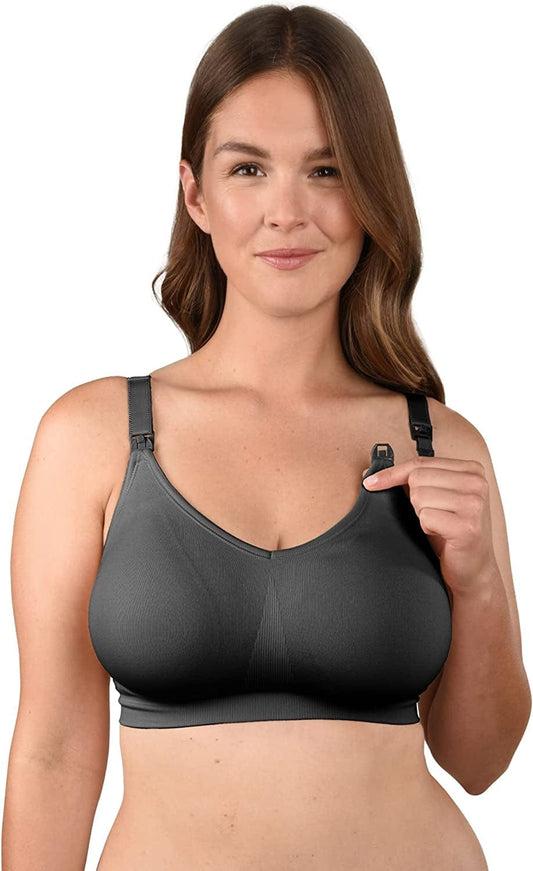 Body Silk Seamless Wireless Maternity & Nursing Bra | A, B, C, D, DD/E, DDD/F Cup Black - Sustainable Fabric / X-Large