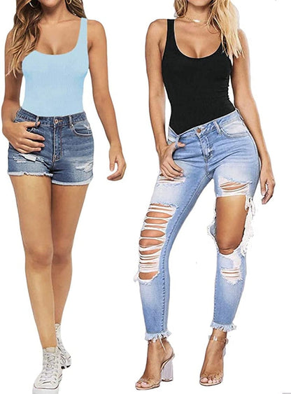 Bodysuit for Women Scoop Neck Sleeveless Ribbed Racerback Tank Tops