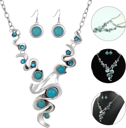Bohemian Jewelry Set, Turquoise Pendant Necklace Earring, Retro Vintage Boho Style Chunky Jewelry Decorative Vintage Neckl 79X7Cm UFE225316P8 0