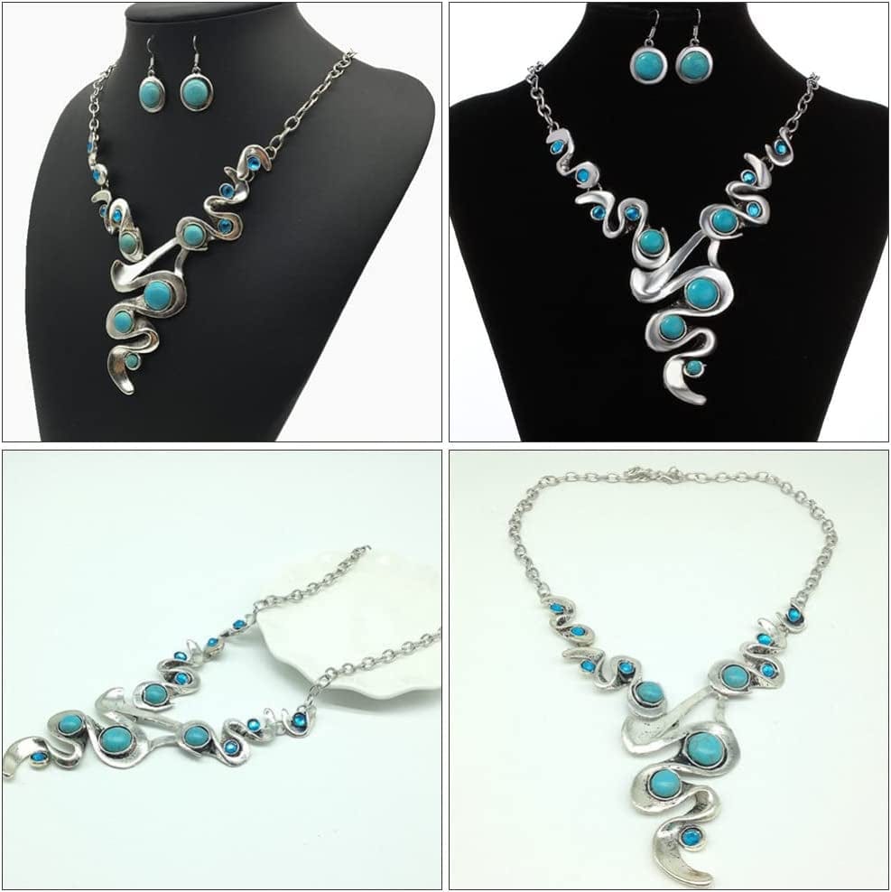 Bohemian Jewelry Set, Turquoise Pendant Necklace Earring, Retro Vintage Boho Style Chunky Jewelry Decorative Vintage Neckl 79X7Cm UFE225316P8 0