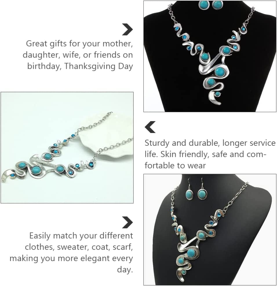 Bohemian Jewelry Set, Turquoise Pendant Necklace Earring, Retro Vintage Boho Style Chunky Jewelry Decorative Vintage Neckl 79X7Cm UFE225316P8 0