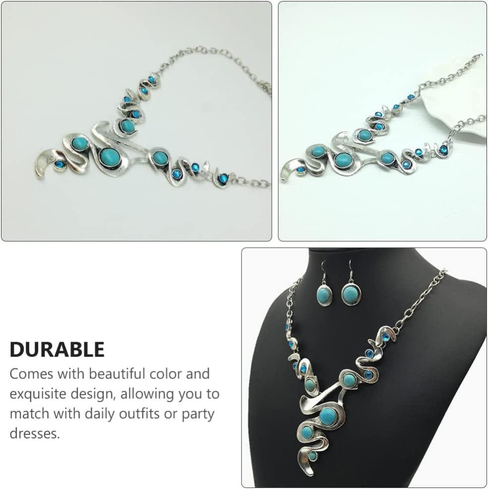 Bohemian Jewelry Set, Turquoise Pendant Necklace Earring, Retro Vintage Boho Style Chunky Jewelry Decorative Vintage Neckl 79X7Cm UFE225316P8 0