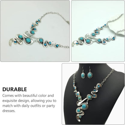 Bohemian Jewelry Set, Turquoise Pendant Necklace Earring, Retro Vintage Boho Style Chunky Jewelry Decorative Vintage Neckl 79X7Cm UFE225316P8 0