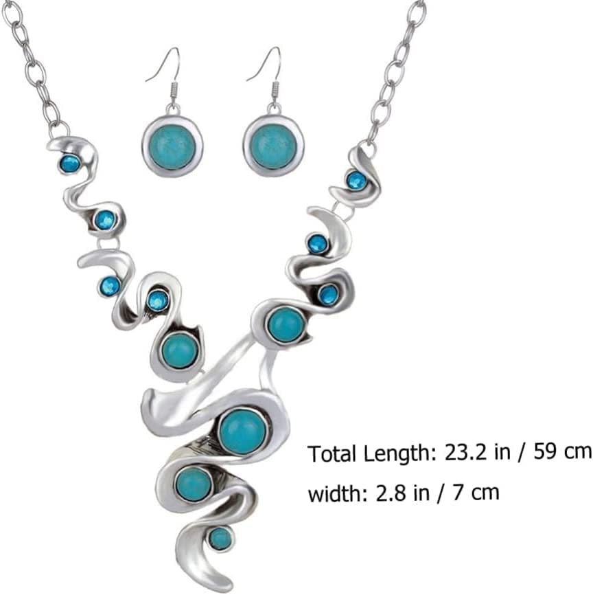 Bohemian Jewelry Set, Turquoise Pendant Necklace Earring, Retro Vintage Boho Style Chunky Jewelry Decorative Vintage Neckl 79X7Cm UFE225316P8 0