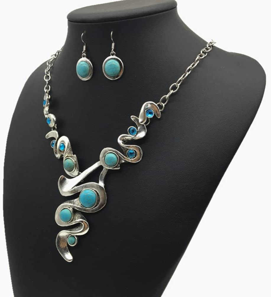 Bohemian Jewelry Set, Turquoise Pendant Necklace Earring, Retro Vintage Boho Style Chunky Jewelry Decorative Vintage Neckl 79X7Cm UFE225316P8 0