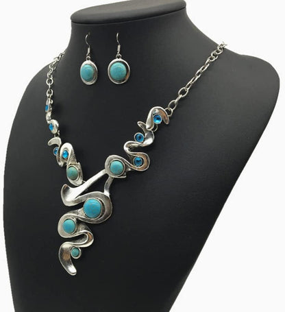 Bohemian Jewelry Set, Turquoise Pendant Necklace Earring, Retro Vintage Boho Style Chunky Jewelry Decorative Vintage Neckl 79X7Cm UFE225316P8 0