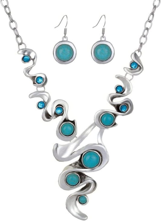 Bohemian Jewelry Set, Turquoise Pendant Necklace Earring, Retro Vintage Boho Style Chunky Jewelry Decorative Vintage Neckl 79X7Cm UFE225316P8 0
