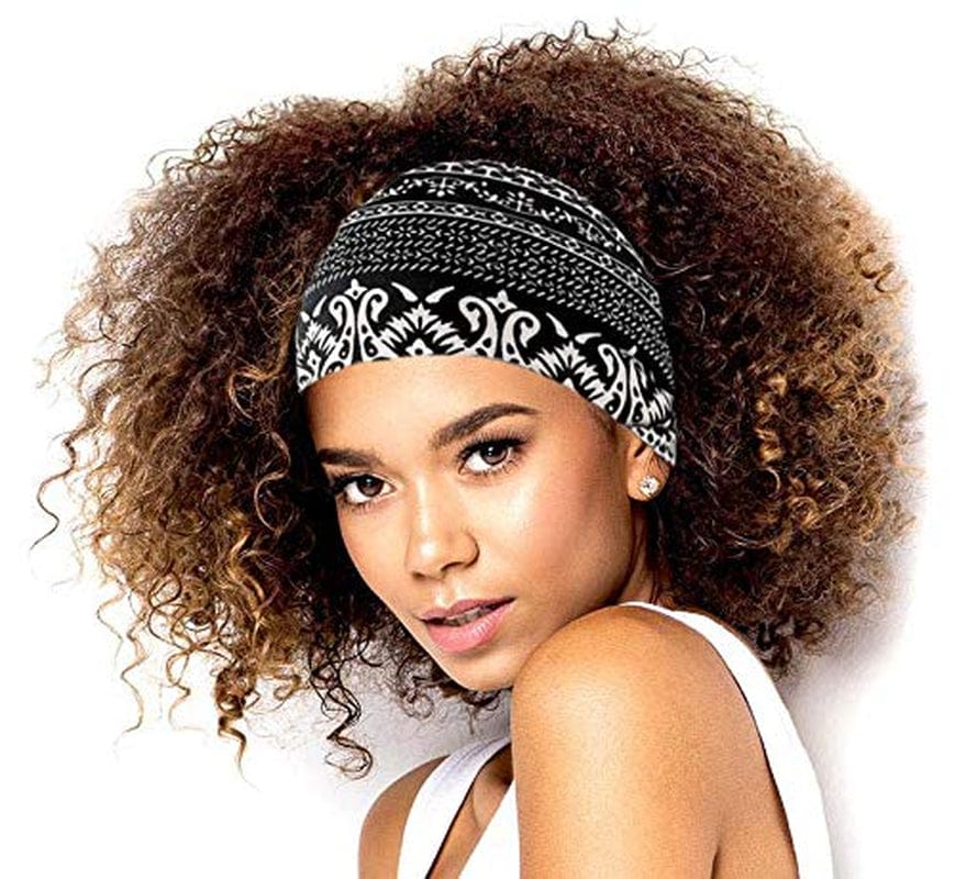 Bohend Boho Headbands Wide Knotted Hair Bands Fashion Printing Bandeau Travel Stretchy Cotton Headband Sport Yoga Hair Accessories for Women and Girls (A) Apparel & Accessories > Clothing Accessories > Bandanas & Headties Bohend   