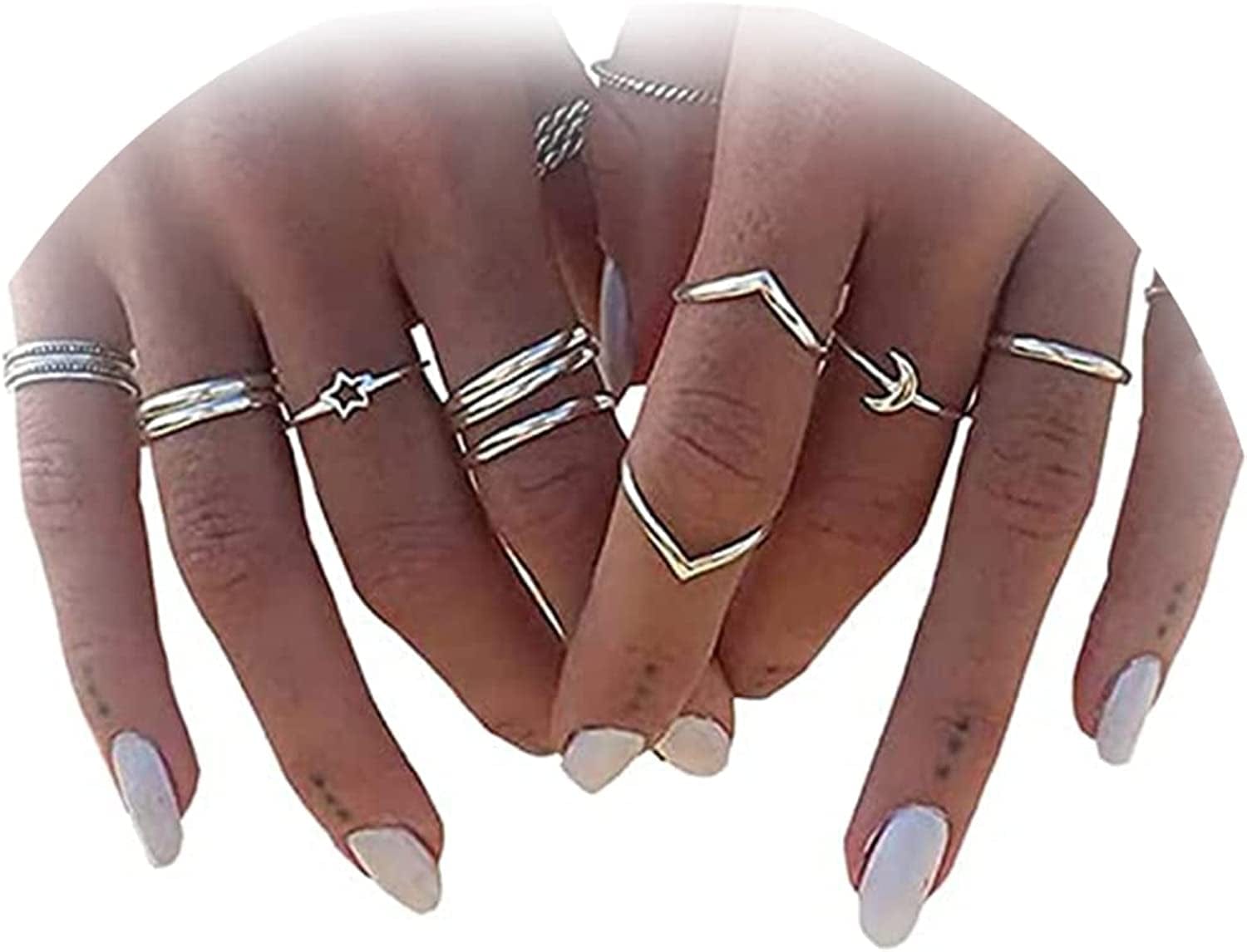 Boho Gold Stacking Rings for Women Gold Knuckle Rings Set Simple Star Moon Flower Rings for Teen Girls Stackable Aesthetic Rings Gifts for Teen Girls Style V-Simple Rings