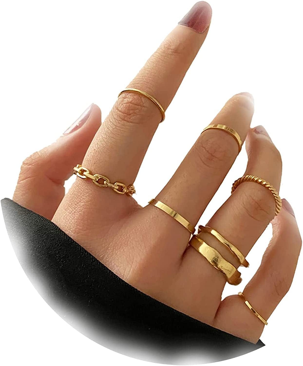 Boho Gold Stacking Rings for Women Gold Knuckle Rings Set Simple Star Moon Flower Rings for Teen Girls Stackable Aesthetic Rings Gifts for Teen Girls Style R-Gold Simple Rings