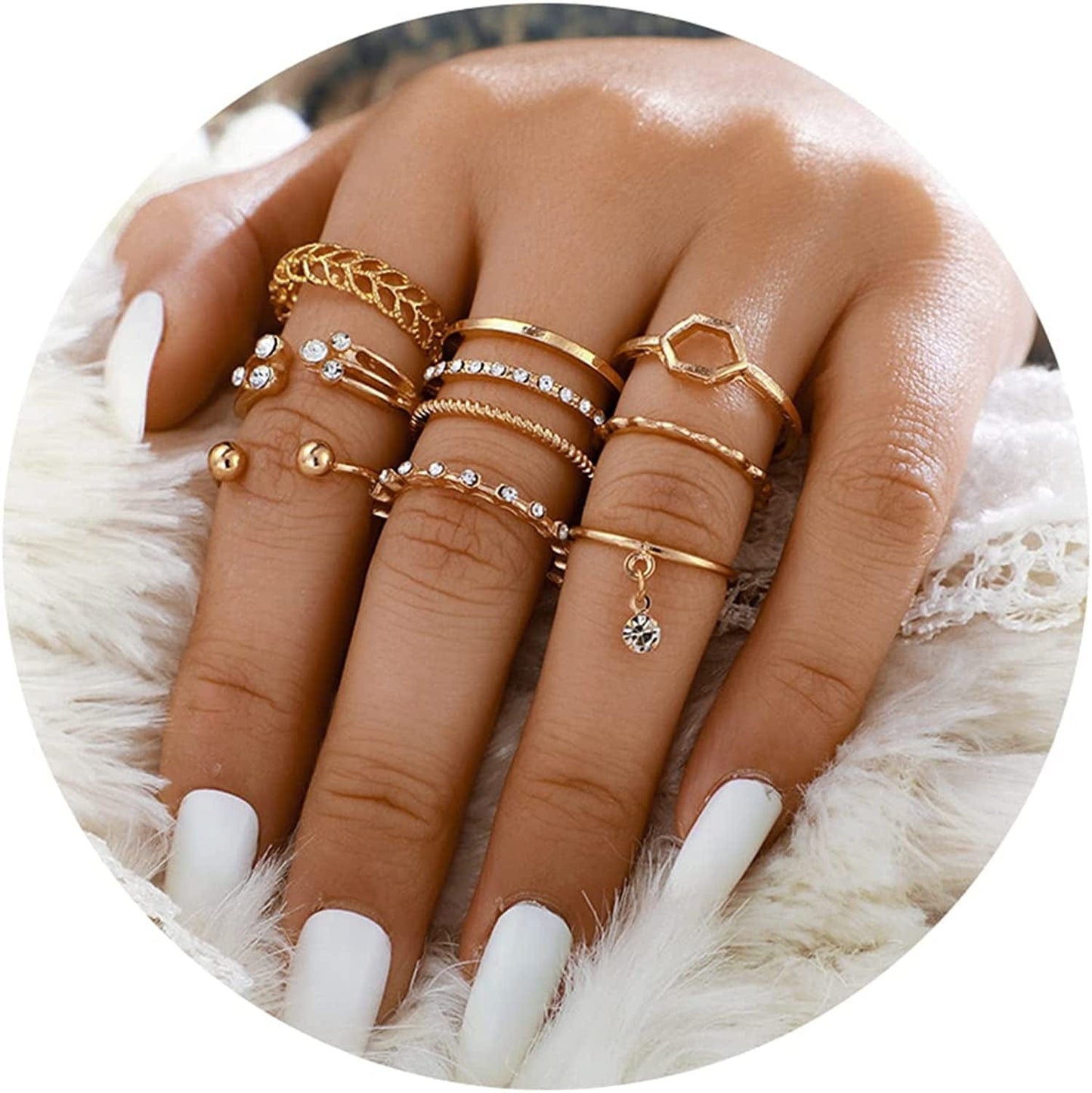 Boho Gold Stacking Rings for Women Gold Knuckle Rings Set Simple Star Moon Flower Rings for Teen Girls Stackable Aesthetic Rings Gifts for Teen Girls Style M-Gold Rhinestones Rings