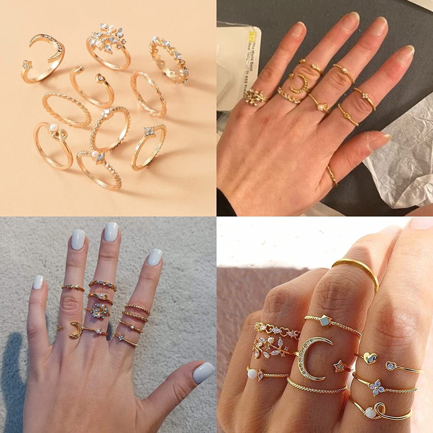 Boho Gold Stacking Rings for Women Gold Knuckle Rings Set Simple Star Moon Flower Rings for Teen Girls Stackable Aesthetic Rings Gifts for Teen Girls