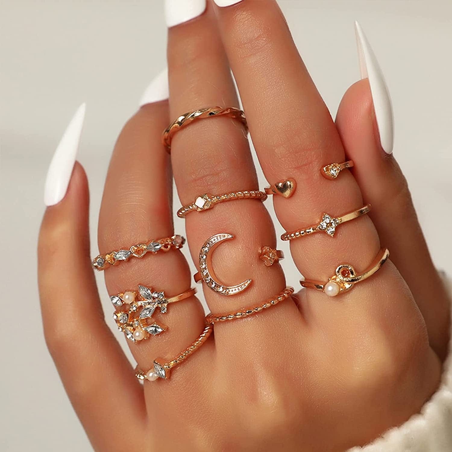 Boho Gold Stacking Rings for Women Gold Knuckle Rings Set Simple Star Moon Flower Rings for Teen Girls Stackable Aesthetic Rings Gifts for Teen Girls