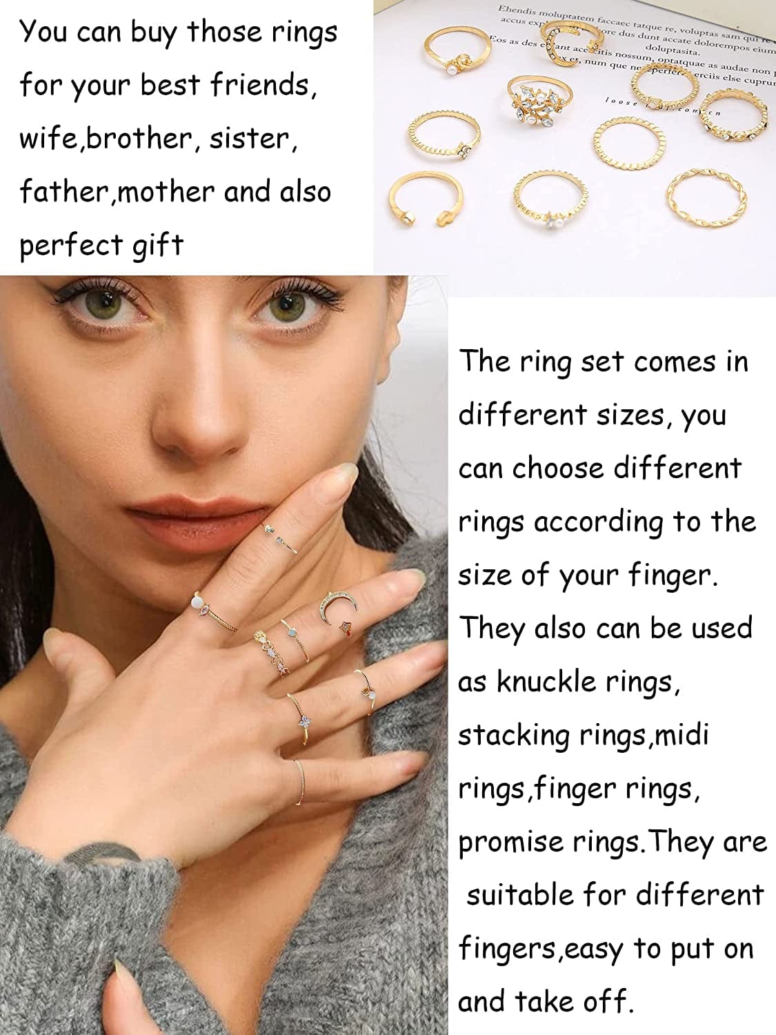 Boho Gold Stacking Rings for Women Gold Knuckle Rings Set Simple Star Moon Flower Rings for Teen Girls Stackable Aesthetic Rings Gifts for Teen Girls
