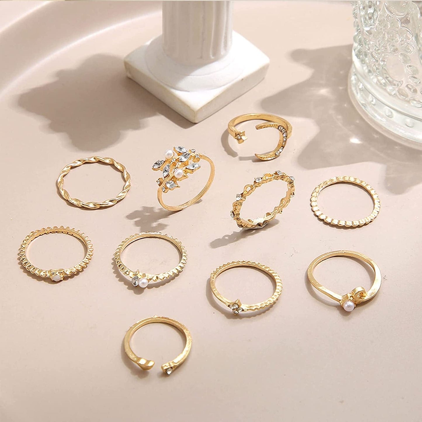 Boho Gold Stacking Rings for Women Gold Knuckle Rings Set Simple Star Moon Flower Rings for Teen Girls Stackable Aesthetic Rings Gifts for Teen Girls