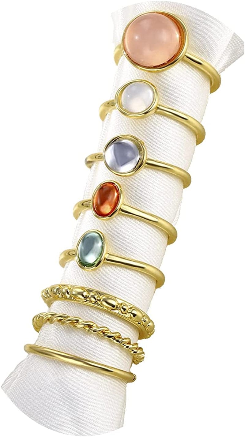 Boho Retro Stackable Rings Sets for Teens Girls Women Rhinestone Knuckle Joint Finger Kunckle Nail Ring Sets 4:8PC-Gold