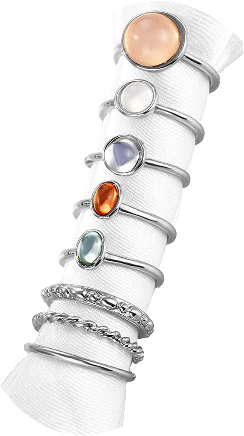 Boho Retro Stackable Rings Sets for Teens Girls Women Rhinestone Knuckle Joint Finger Kunckle Nail Ring Sets 3:8PC-Silver