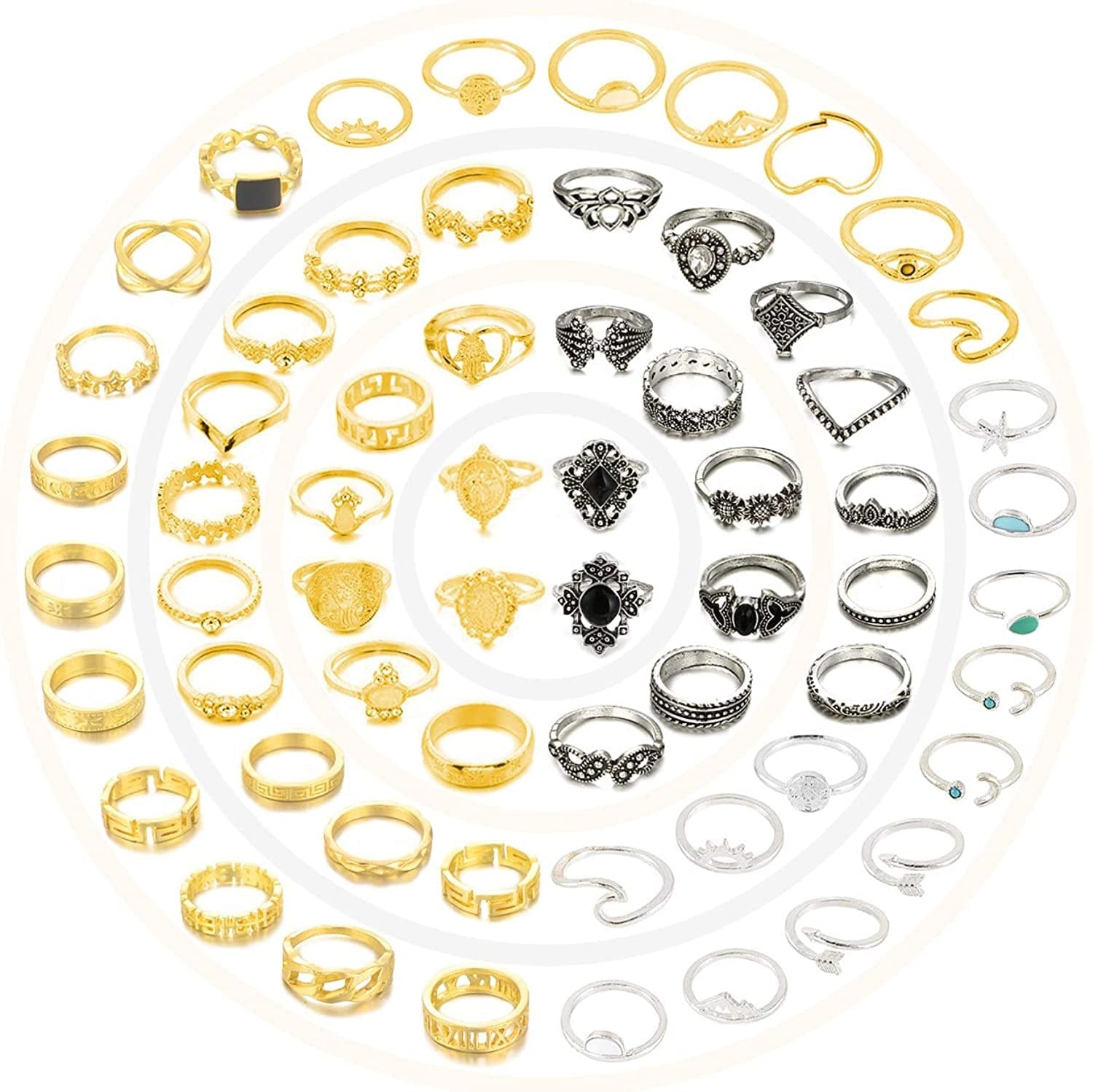 Boho Retro Stackable Rings Sets for Teens Girls Women Rhinestone Knuckle Joint Finger Kunckle Nail Ring Sets 5:59 PCS