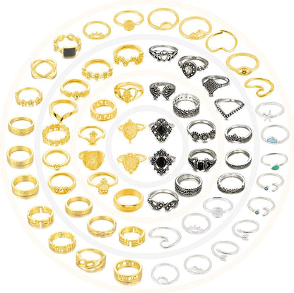 Boho Retro Stackable Rings Sets for Teens Girls Women Rhinestone Knuckle Joint Finger Kunckle Nail Ring Sets 5:59 PCS