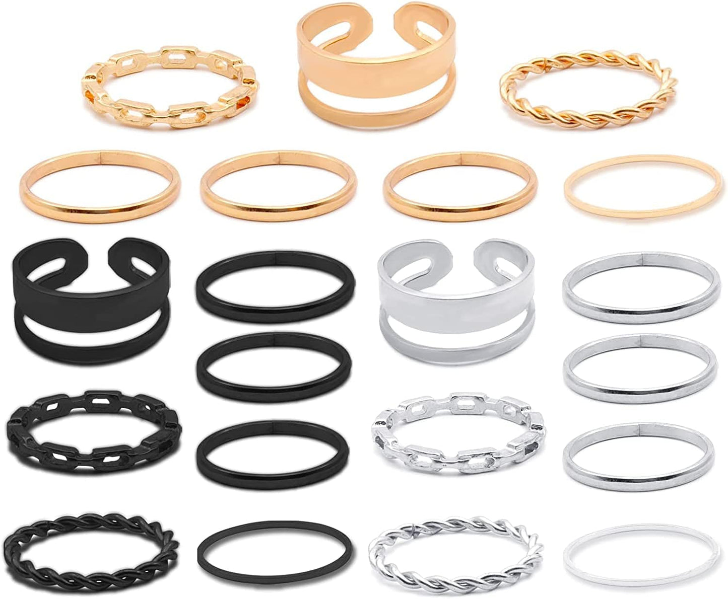 Boho Retro Stackable Rings Sets for Teens Girls Women Rhinestone Knuckle Joint Finger Kunckle Nail Ring Sets 7:Gold+Silver+Black