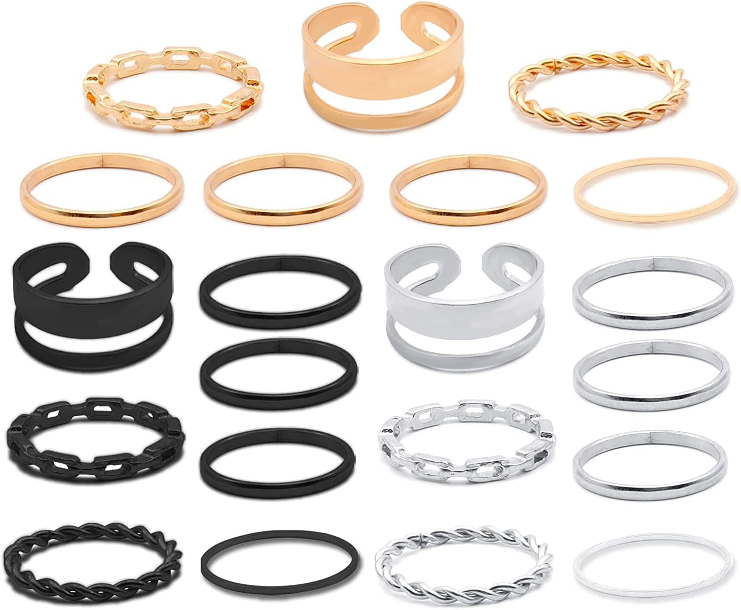 Boho Retro Stackable Rings Sets for Teens Girls Women Rhinestone Knuckle Joint Finger Kunckle Nail Ring Sets 7:Gold+Silver+Black