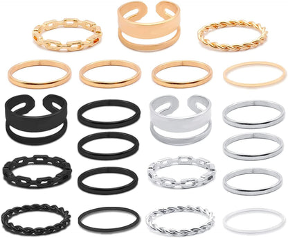 Boho Retro Stackable Rings Sets for Teens Girls Women Rhinestone Knuckle Joint Finger Kunckle Nail Ring Sets 7:Gold+Silver+Black