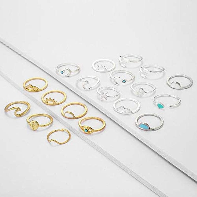 Boho Retro Stackable Rings Sets for Teens Girls Women Rhinestone Knuckle Joint Finger Kunckle Nail Ring Sets